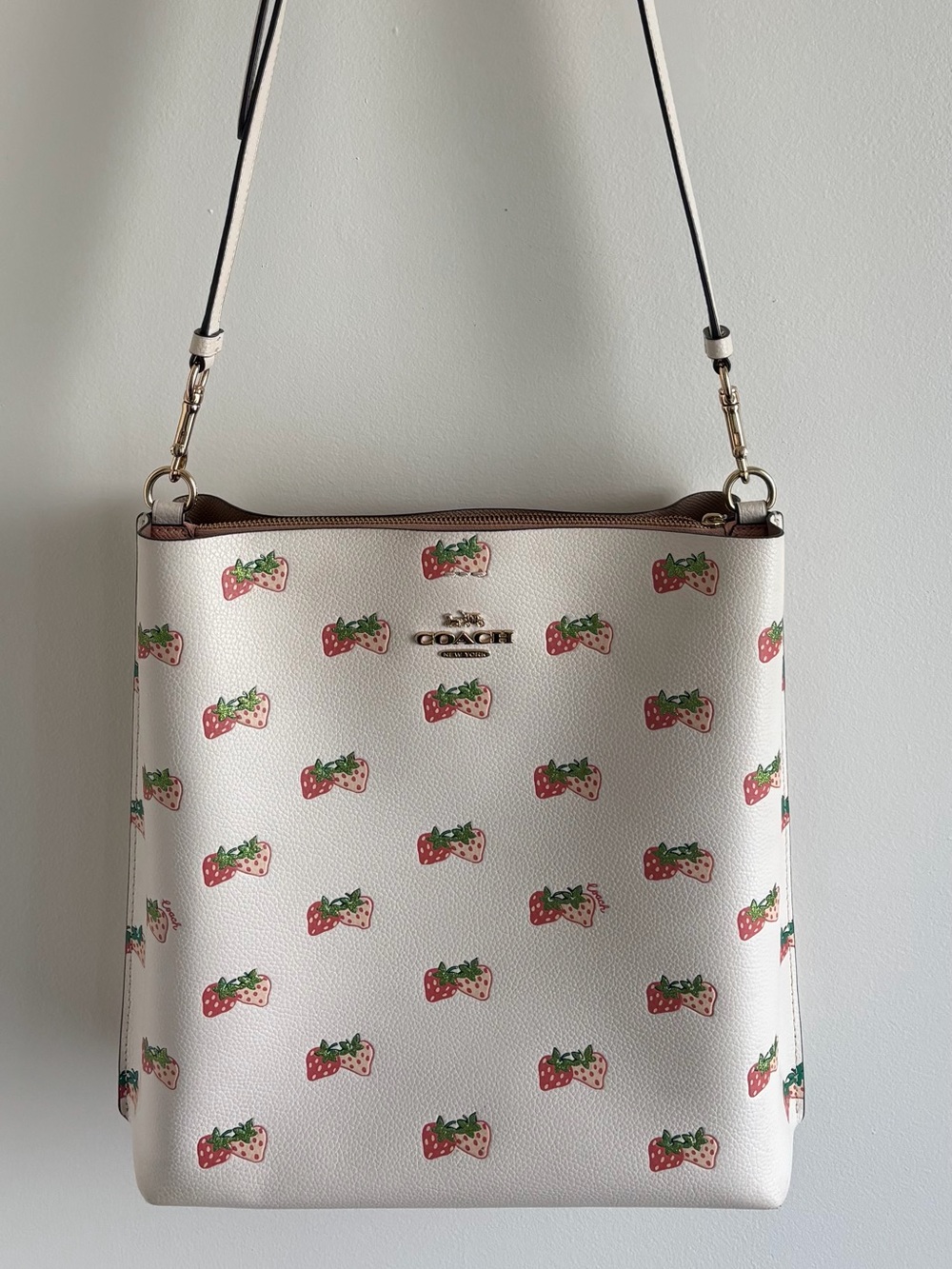 Coach White Strawberry Print Crossbody Bag